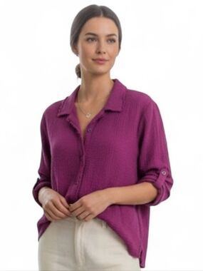 Habitat Rich Purple Knit Top Oversized Button Front SZ S